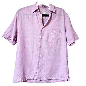 Tasso Elba Island Mens size M Shirt Silk Linen Pink Short Sleeve Button Up‎